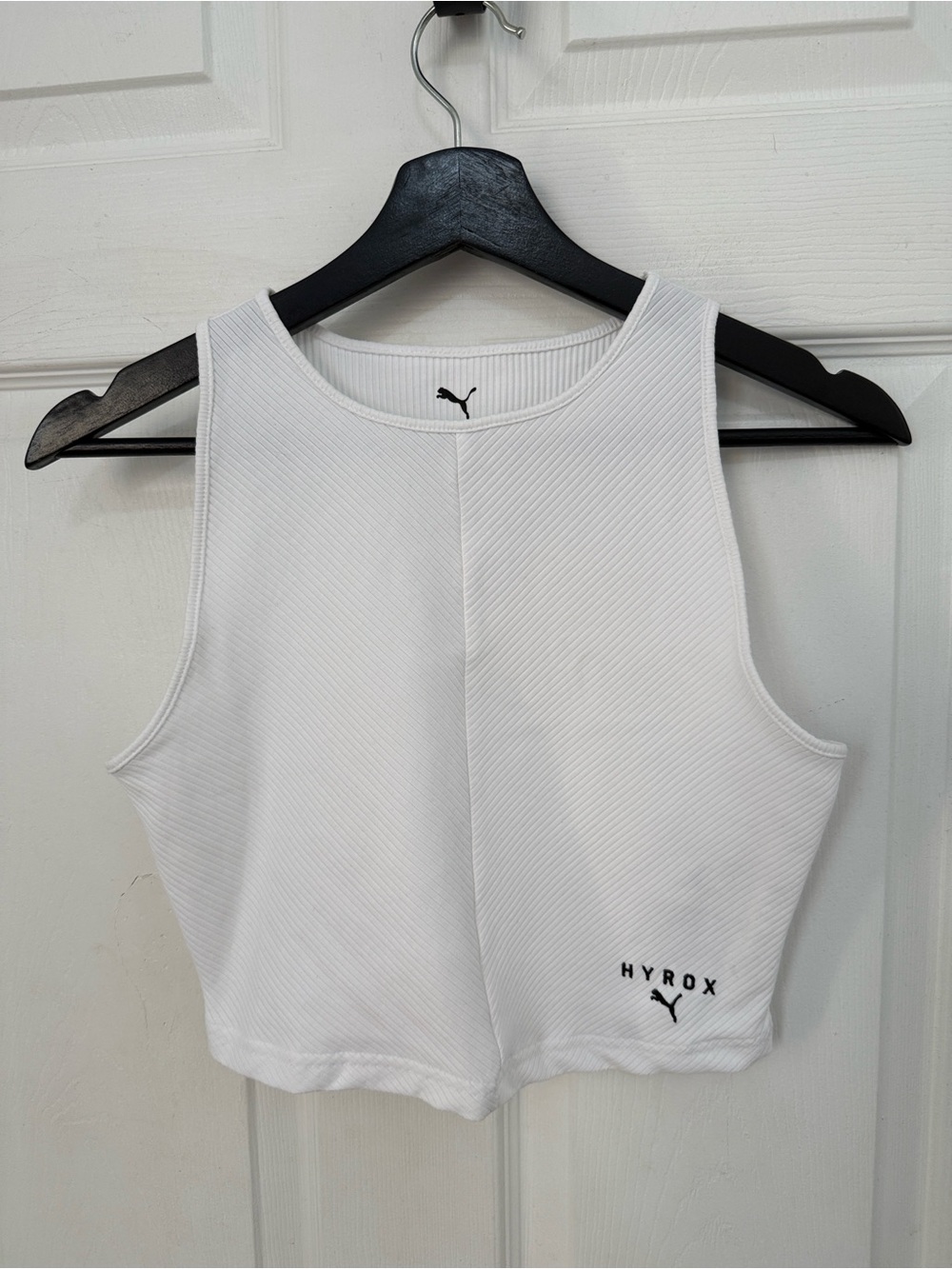 Puma x Hyrox women’s ribbed white crop tank top
